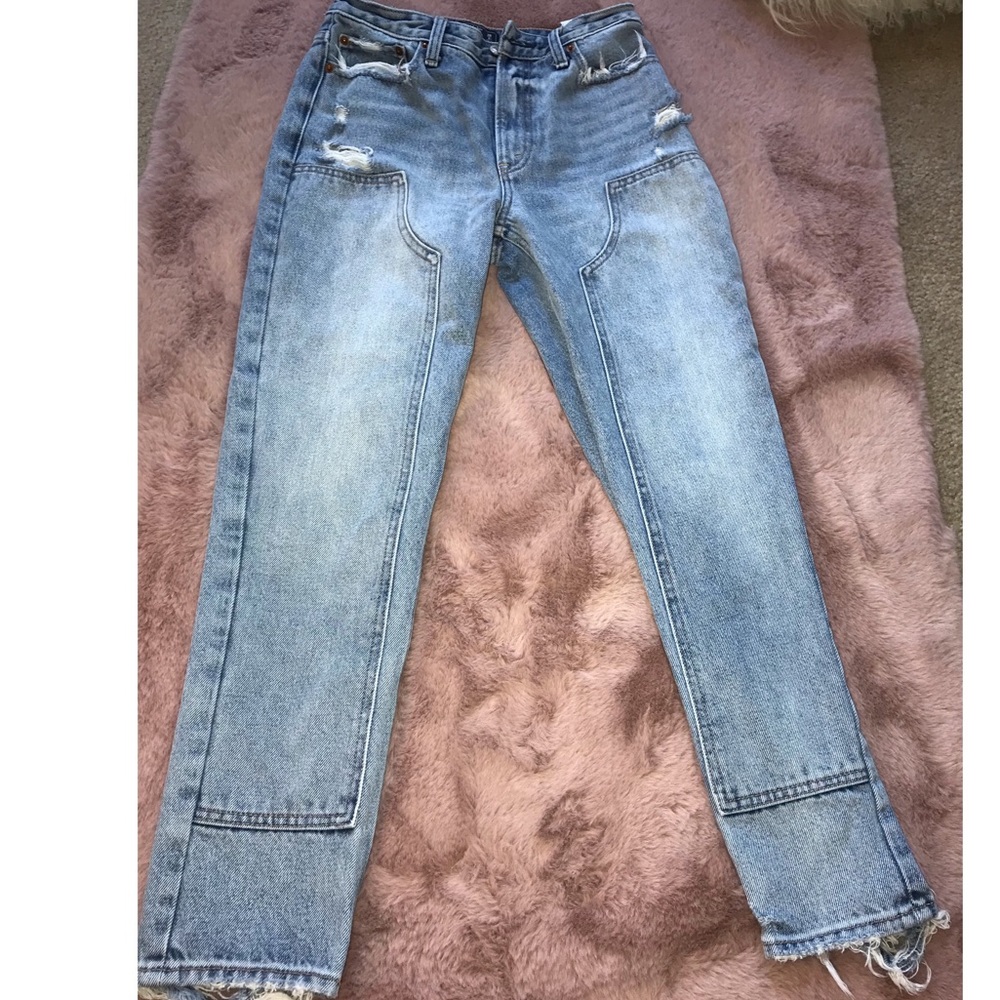 Abercrombie mom jeans with distressed detail